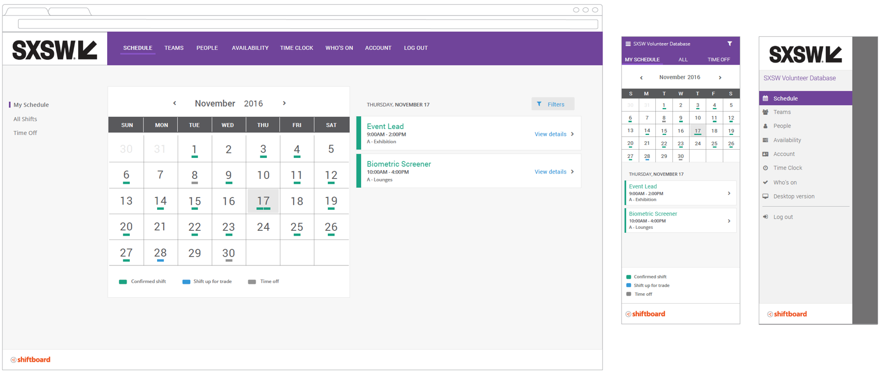 SXSW volunteer calendar view